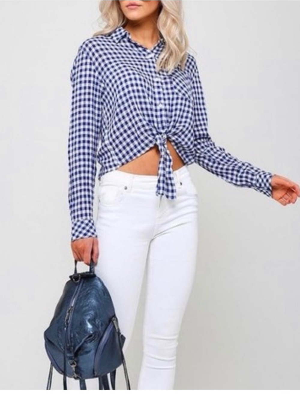 Rails Blue Gingham Tie-Front Button-Down Shirt